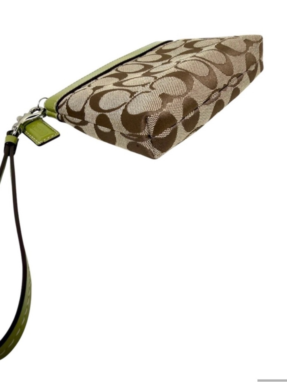 Coach Signature Canvas Wristlet in Brown and Lime Green *like new - Picture 7 of 9